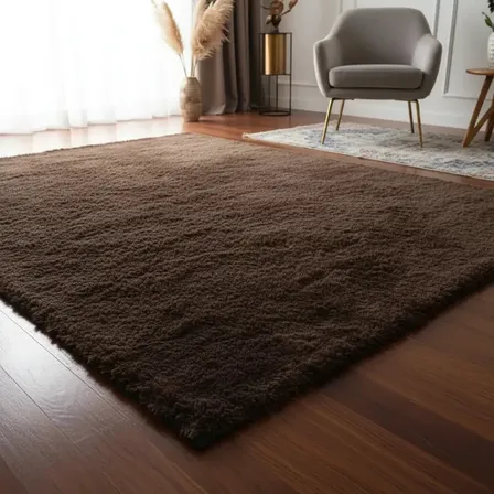 Tapete Peludo Sala E Quarto Shaggy 1,50 X 1,00 Mega Cor Marrom Liso