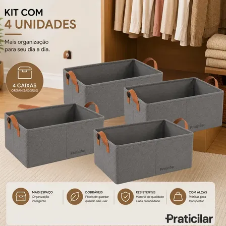 Kit com 4 Caixas Organizadoras Roupas Íntimas Multiuso Guarda Roupa Camisetas Calças Meia