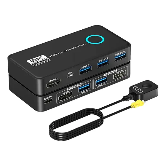 Chaveador Hdmi Kvm 8k 60hz Usb 3.0 2pc Hdr Controle E Cabos