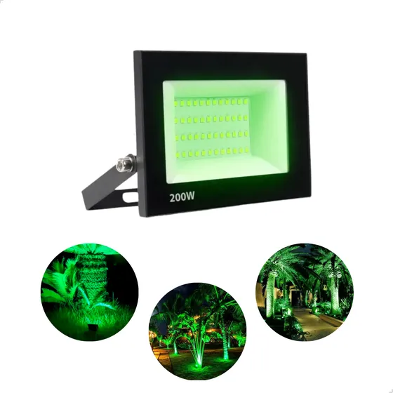 Luminária Refletor Led Holofote Slim Mini Montável 200w Preto Prova D'agua Cor Da Luz Verde 127/220v Emporio G