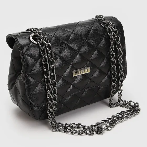 Bolsa De Lado Feminina Lateral Com Corrente Matelassê Festa Cor Preto