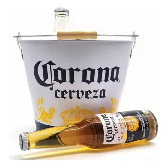Hielera balde Corona galvanizada color blanco