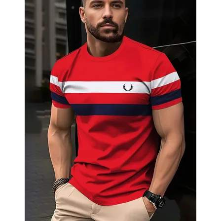 Camiseta Masculina De Manga Curta Estampada Listrada Estilo