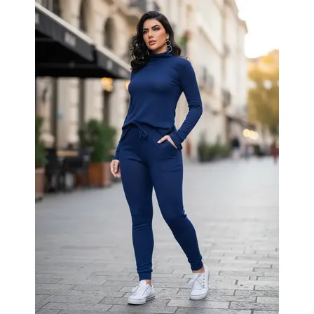Conjunto Feminino Blusa Gola Alta Calça Lãnzinha Inverno