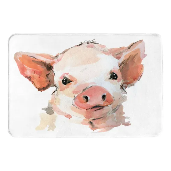 Alfombra Baño Acuarela Lindo Cerdo Para Puerta Al Aire Libre