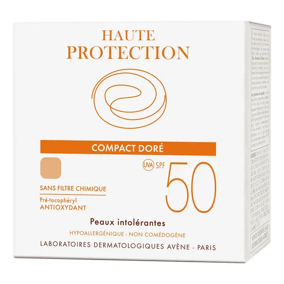 Protector solar Avène Compacto Color Dorado 50FPS en estuche
