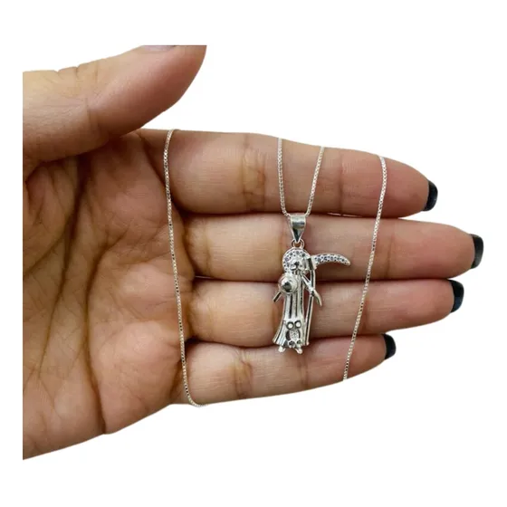 Cadena Veneciana Dije Plata 925 San La Muerte Mujer Zircon