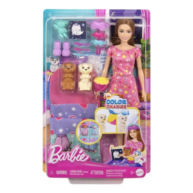Muñeca Barbie Fiesta Pijamada De Cachorro Color Change 30 Cm