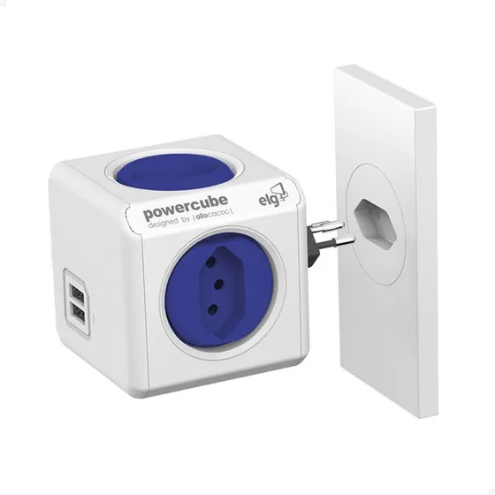 Powercube ELG Filtro de linha e Multiplicador de Tomada 127/220V com 4 Tomadas 10A e 2 Usb 2.4A com Disjuntor Resetavel e Proteção para Crianças child lock PWC-R4U