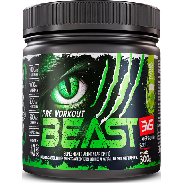 Pré-treino Beast 300g Sabor: Maçã Verde - Ultra Concentrado - Promove Vasodilatação, Recup...