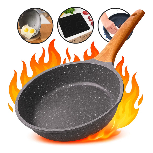 Frigideira Antiaderente Cerâmica 20cm Indução Gás Fogão Cabo Madeira Resistente Alta Tempe...