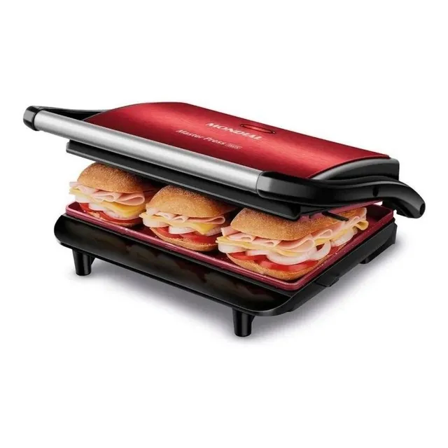 Grill e Sanduicheira Press Grill Red Ceramic PG-01-RC Vermelho e Preto 1000W Mondial 127V