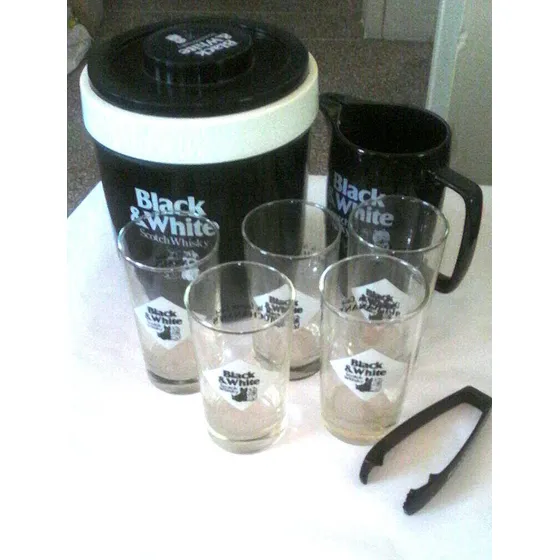 Set De Hielera, Jarra Y Vasos Para Whisky Black & White