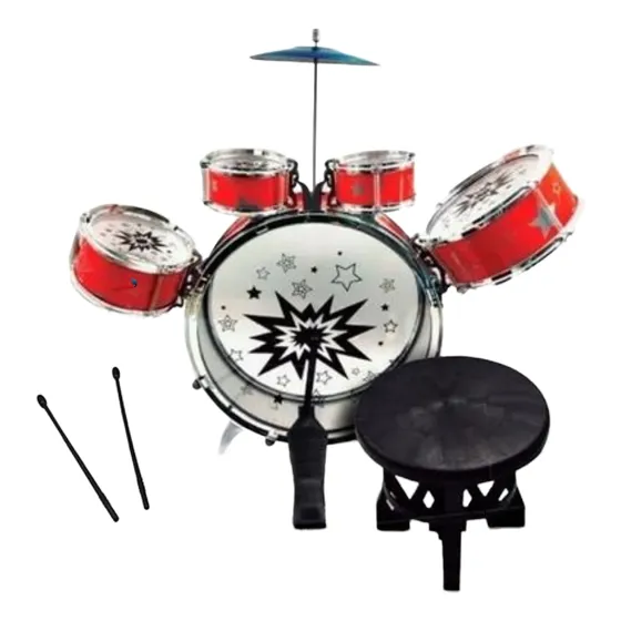 Bateria Infantil Completa Com Banquinho Musical Baquetas Top