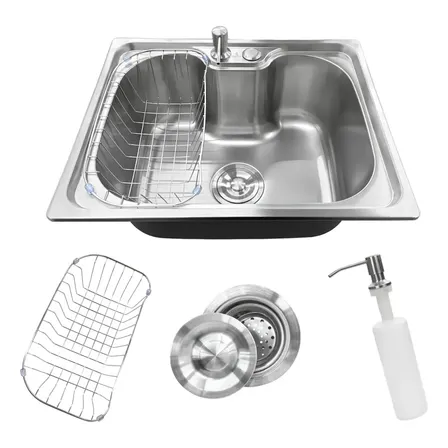 Stillus Home Cuba Pia Gourmet Cozinha Aço Inox 50x40cm Cesto Escorredor Dispenser Detergente 500ml Válvula 4 1/2 Sobrepor Embutir