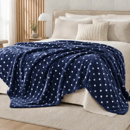 Manta Soft Poá Azul Marinho Bolinhas Para Cama Casal Cobertor Dia A Dia Luxo