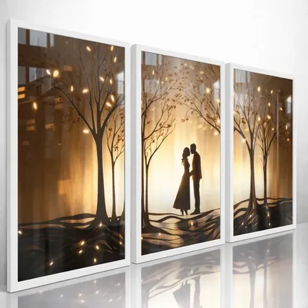 Quadros Para Quarto De Casal Floresta Luzes Amor Kit 122x60