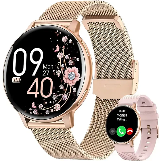 Smartwatch Mertto Motion Feminino Dourado de 45.5 mm com Chamada Bluetooth e Monitor de Saúde para Android e iOS
