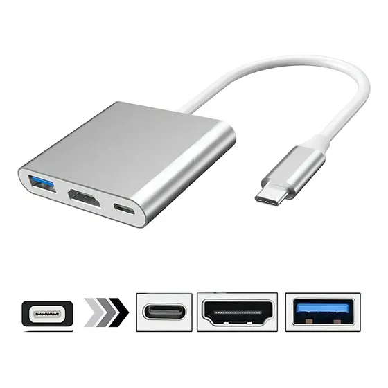 Conversor De Adaptador Tipo C Para Hdmi 4k Hub Usb 3.0 3 Em 