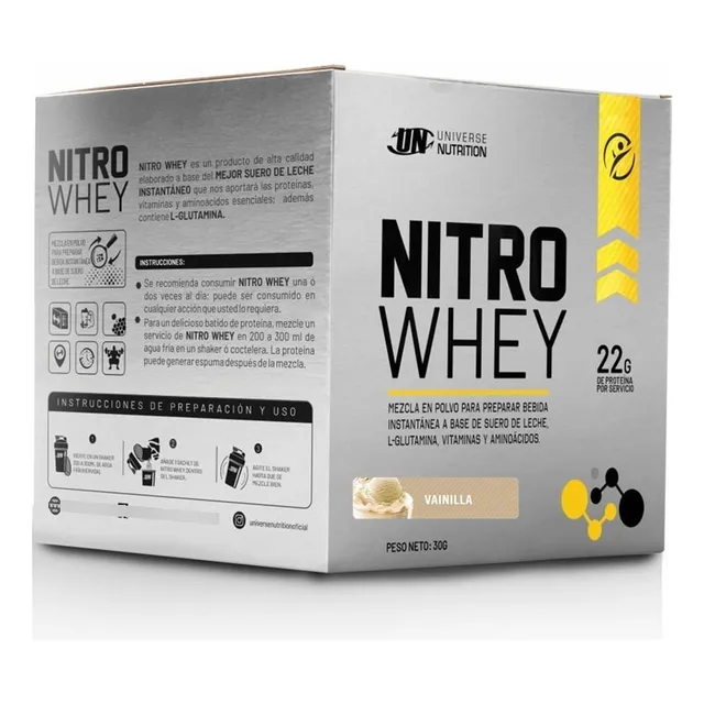 Nitro Whey Caja 10 Sachets Proteina Whey - Fisica Sabor Vainilla