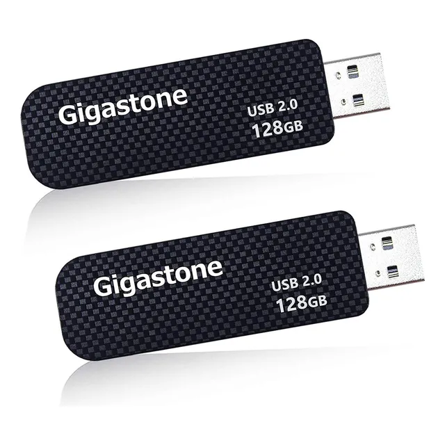 Gigastone V30 128gb Usb2.0 Unidad Flash, Paquete De 2, Pen Drive De Diseño Deslizante Retráctil, Thumb Drive De Fibra De Carbono, Rendimiento Confiable Y Duradero