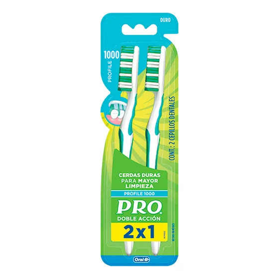 Cepillo Dental Pro Doble Acción Duro Pack X2 Unidades