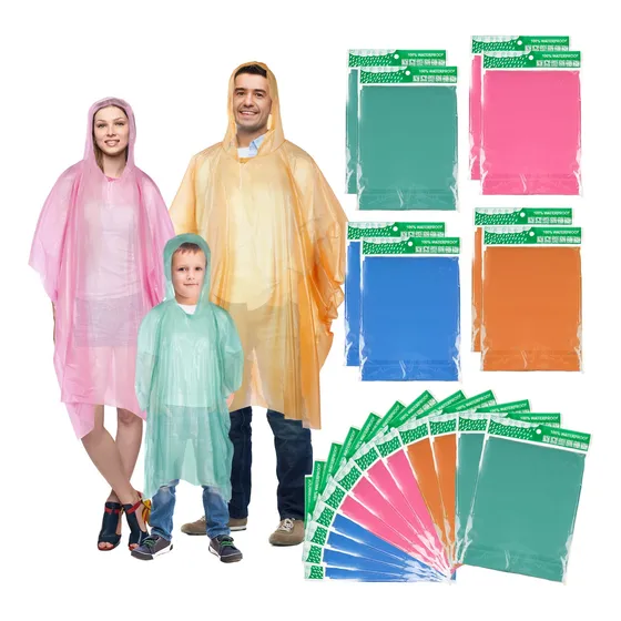 20 Poncho Lluvia Desechabl Para Familia Grueso Adulto Niño