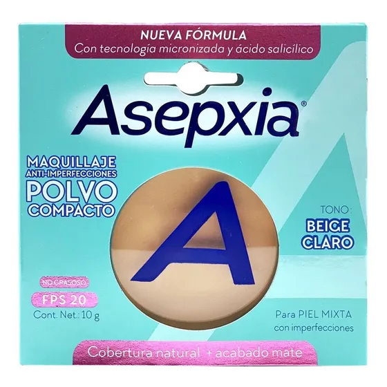 Base de maquillaje en polvo Asepxia Anti-Imperfecciones Polvo Compacto Asepxia Maquillaje Anti-imperfecciones Natural Mate 10 G tono beige claro - 10mL 10g