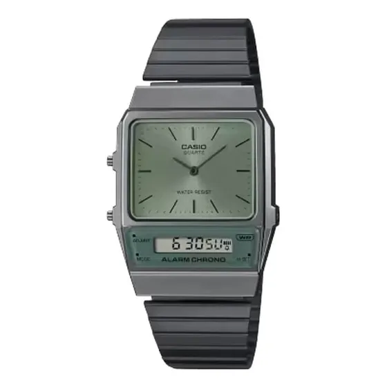Reloj pulsera Casio AQ-800ECGG-3A color gris - fondo verde - bisel plateado