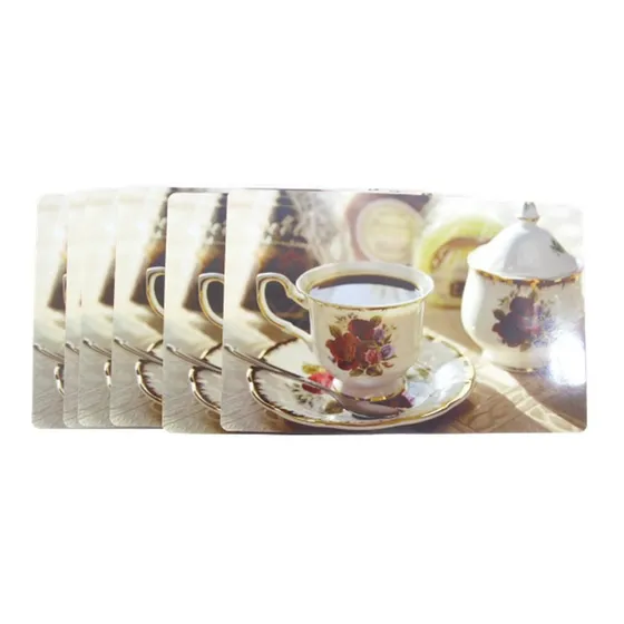 Juego De 6 Manteles Individuales + 6 Posa Vasos Tazas Té