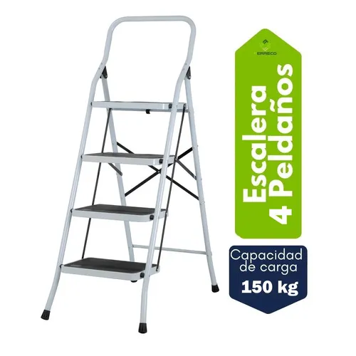Escalera Tubular Plegable 4 Peldaños Pasos Alta Calidad