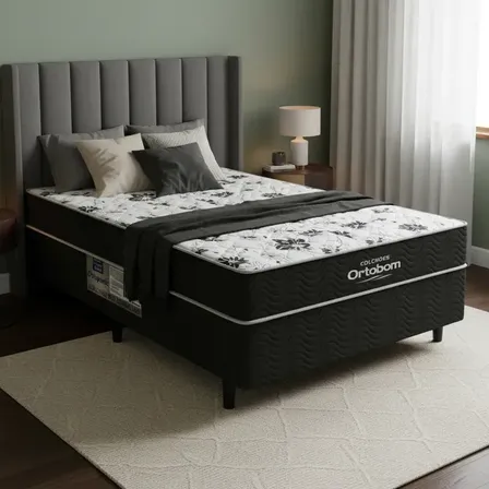 Cama Box Casal Conjugada - Union Ortopedic Espuma - Ortobom Preto