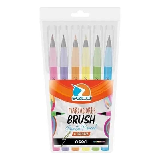 Marcador Punta Pincel 6u Fibras Lettering Brush Pastel Ezco