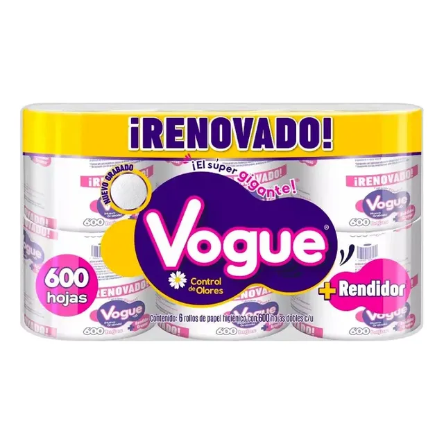 Papel Higiénico Vogue 6 Rollos 8 Paquetes 600 Hojas C/u