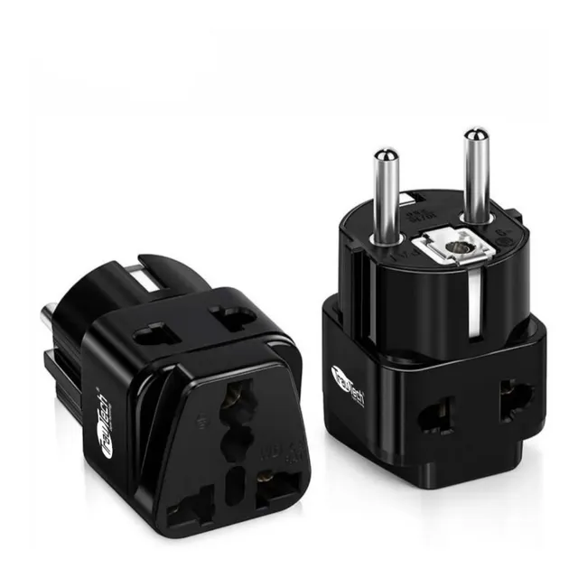 Adaptador De Enchufe Schuko Macho A Toma Universal Trautech