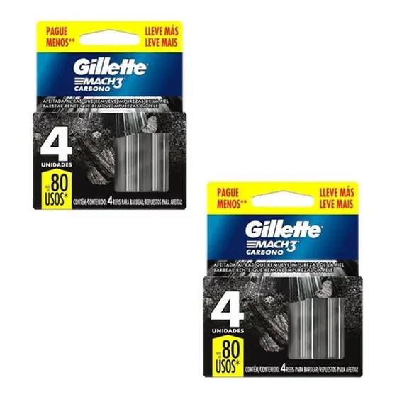 Carga Para Aparelho De Barbear Mach3 Carbono 4 Un. Kit 2 Un