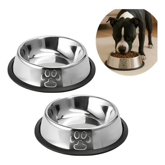 Kit 2 Comedouros Comedouro Pet Inox 900ml Cachorro Grande Antiderrapante