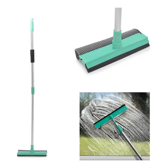 Mop Rodo Limpa Vidros Extensivel Janela Sacada Duplo Lava