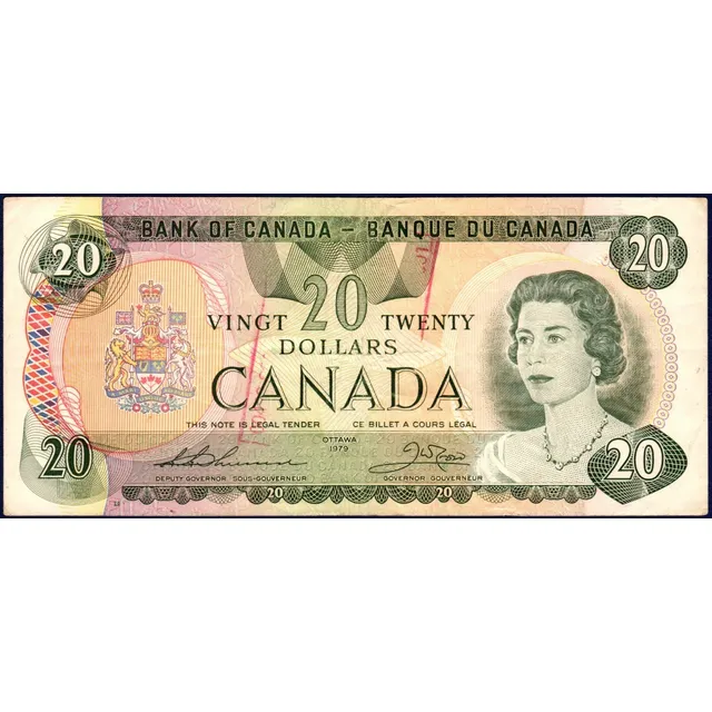 20 Dolares 1979 Billete De Canadá Isabel Ii Lago Moraine 