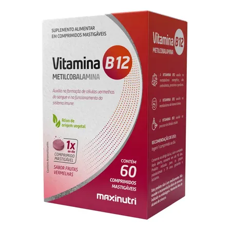 Vitamina B12 Metilcobalamina Mastigável Maxinutri 60 Comp Vegan Frutas Vermelhas