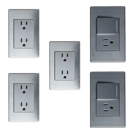 Paq 5 Placas 3 Duplex 2 Con Apagador Contacto Lucek Premium 16 A 250v Plateado