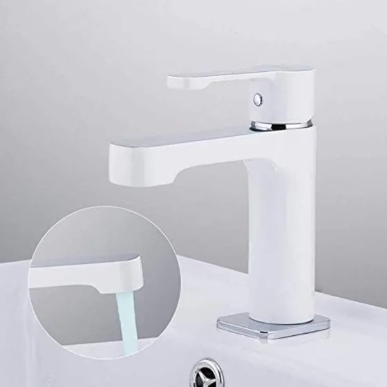 Grifo Cocina Lavabo Agua Para Baño Mezclador Montado Blanca