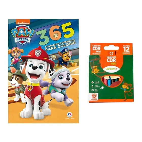 Livro Patrulha Canina 365 Atividades P/ Colorir + Lápis Cor