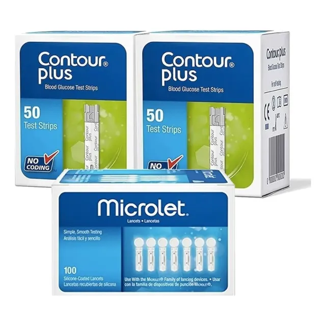 Contour Plus Paquete 100 Tiras Y 100 Lancetas P Glucometro