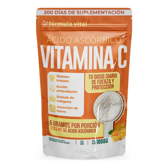 Vitamina C Fv 1kg Sabor Naranja| Inmune + Hierro + Antiox Cc