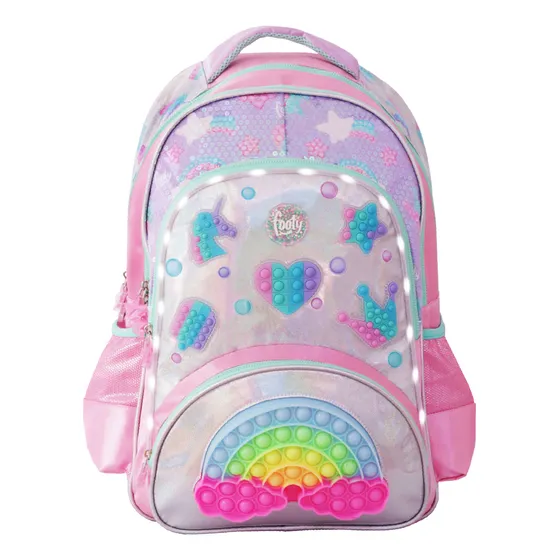 Mochila Footy Espalda Pop It 18  Arcoiris Luz Escolar Nena