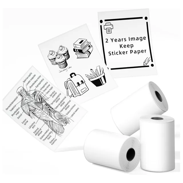 Phomemo Papel De Impresora Para Impresora M02/m02 Pro/m02s/m03, Papel Autoadhesivo Térmico Negro Sobre Blanco, 50 Mm X 3,5 M, Para Agenda De Imágenes, 3 Rollos