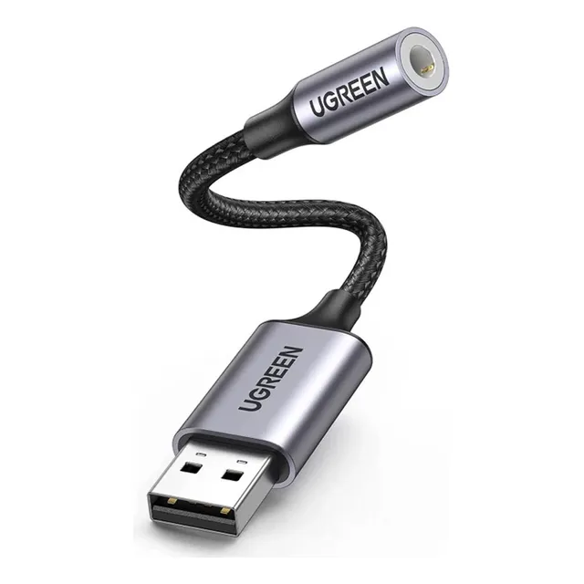 Adaptador de audio Ugreen USB A macho a conector hembra de 3,5 mm, color negro