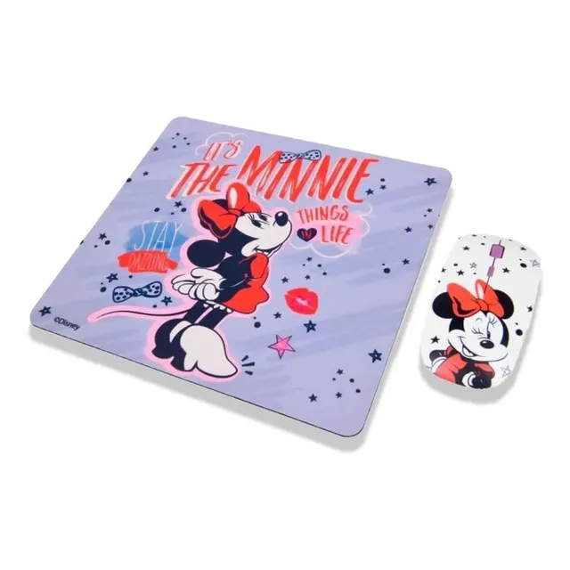 Kit Mouse Inalámbrico + Mouse Pad Diseño Minnie Disney - Ps Color Rosa
