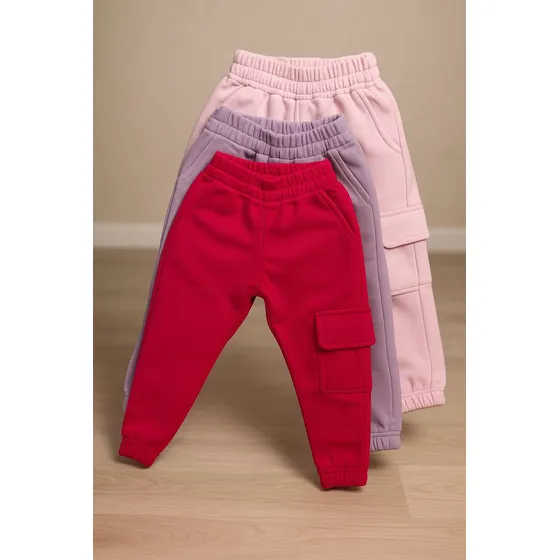 Kit 3 Calças Cargo Menina Moletom Flanelada Infantil